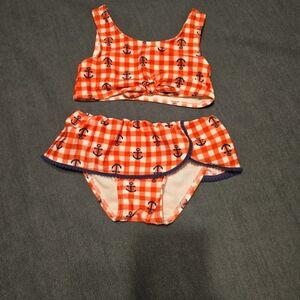 Kids Nautical Anchor Print Swim Set - Orange/red and Blue